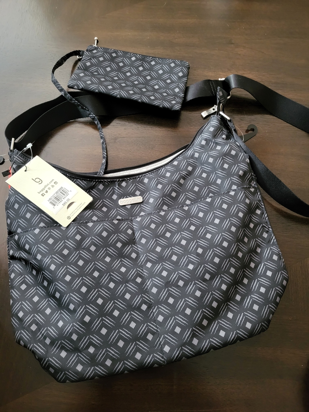 Baggalini Hobo Crossbody With Wristlet In Black Diamon Unisex